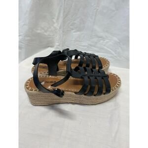 White Mt Women's Gladiator Fisherman Espadrille Wedges Size 6 Black Straps